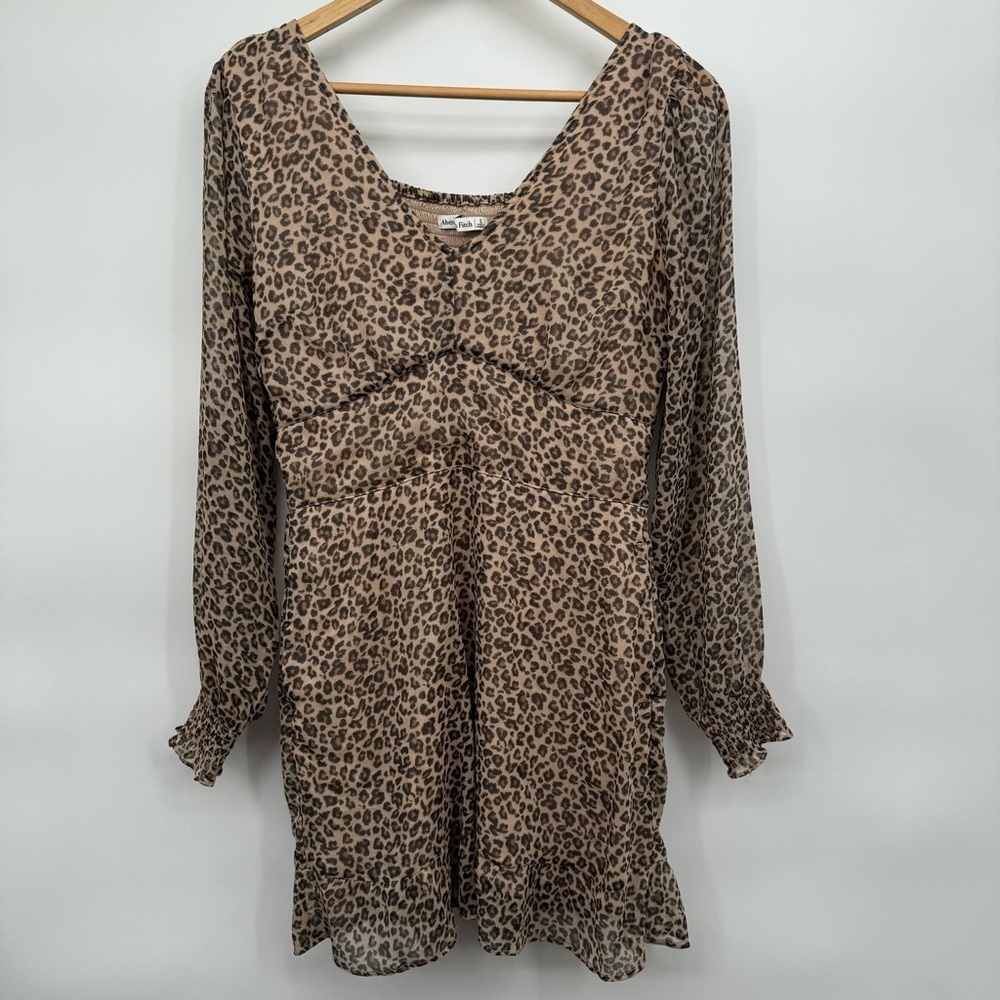 Abercrombie & Fitch Long Sleeve Ruffle Hem Mini Dress Leopard Print Smocked